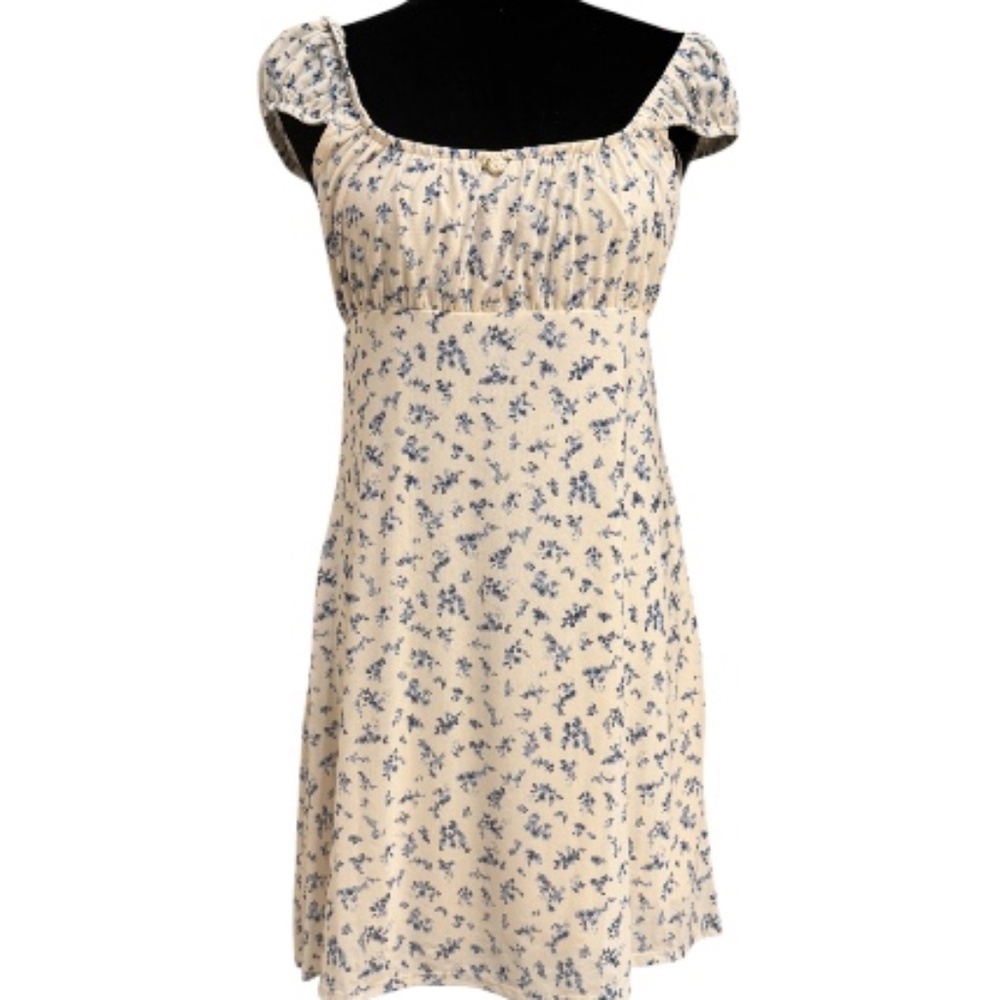 🌿 Hippie Rose Cream & Blue Floral Dress – Size Large